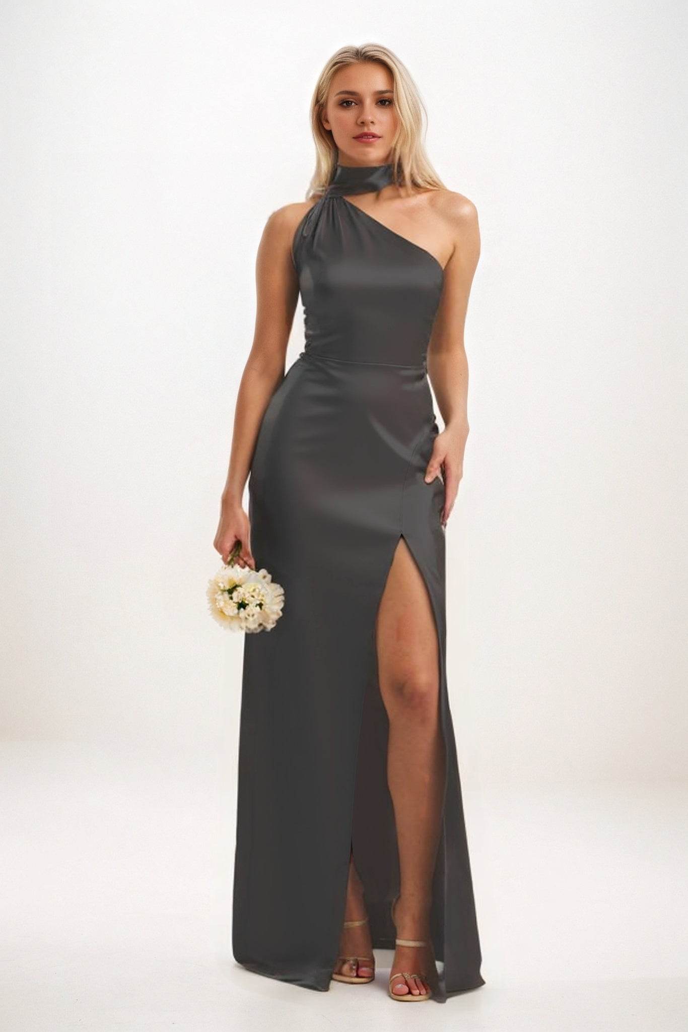 Sheath-Column Maxi Luxe Satin Bridesmaid Dress CB0851 - COCOMELODY